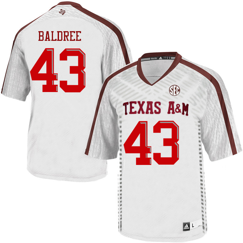 Men #43 Cagan Baldree Texas A&M Aggies College Football Jerseys Sale-White